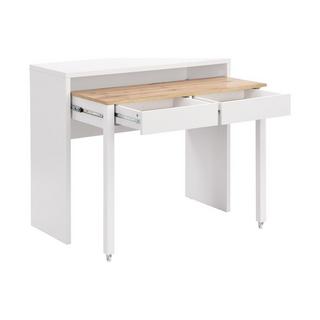 Vente-unique Bureau console extensible avec 2 tiroirs - Blanc et naturel - LOAVIA  