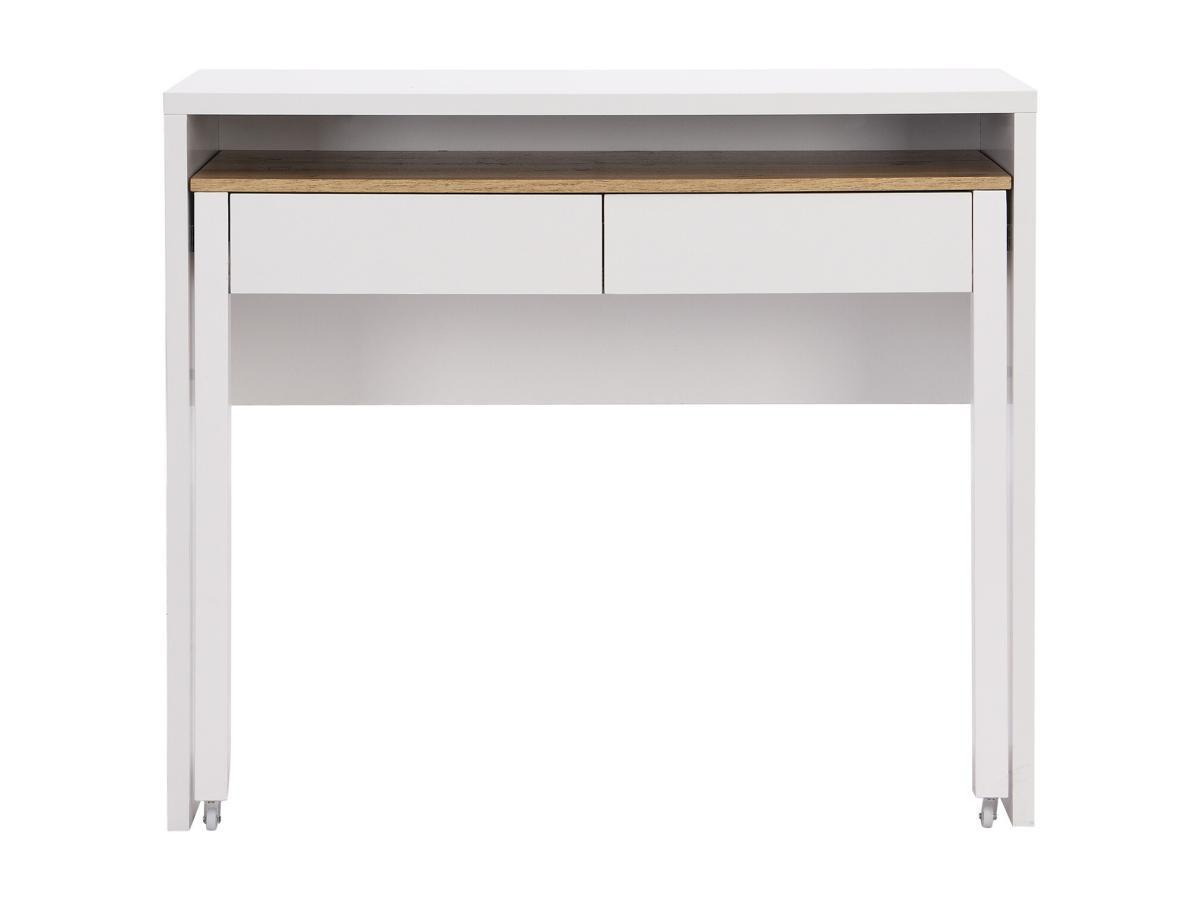 Vente-unique Scrivania consolle allungabile con 2 cassetti Bianco e Naturale - LOAVIA  