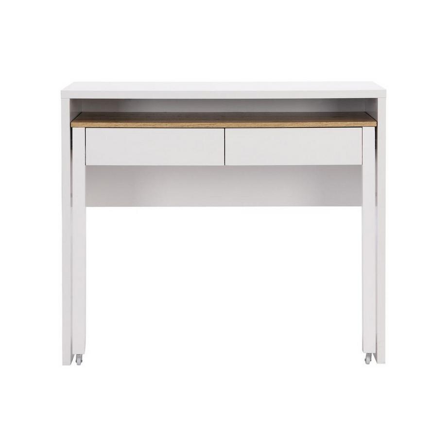 Vente-unique Bureau console extensible avec 2 tiroirs - Blanc et naturel - LOAVIA  