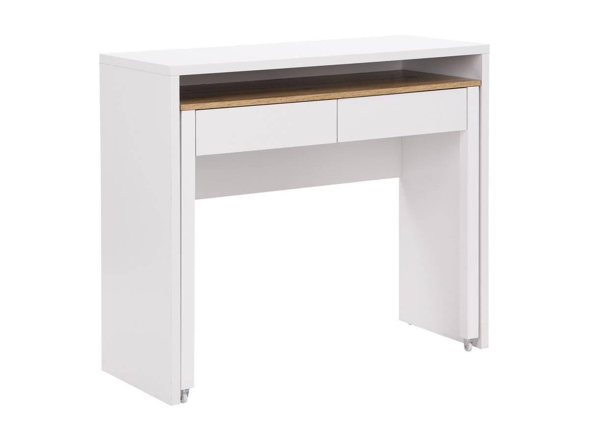 Vente-unique Bureau console extensible avec 2 tiroirs - Blanc et naturel - LOAVIA  