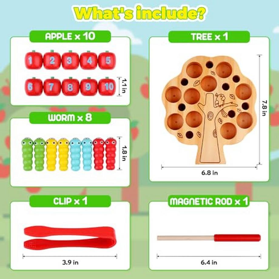 Activity-board  Spielzeug 2 Jahre: Holz Apfel Ernte und Magnet Insekten Spiel Holzspielzeug 2 Jahre, pädagogische 