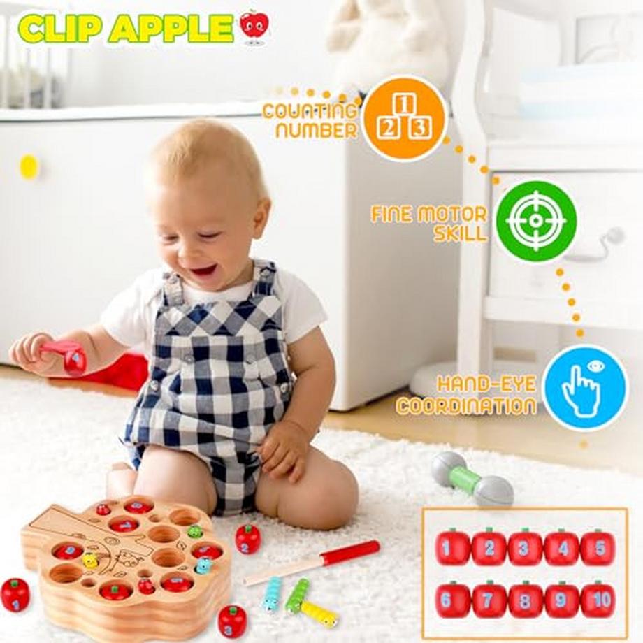 Activity-board  Spielzeug 2 Jahre: Holz Apfel Ernte und Magnet Insekten Spiel Holzspielzeug 2 Jahre, pädagogische 