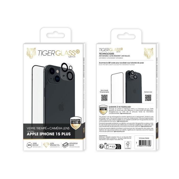 Tiger  Pack Protecteur de caméra + Protecteur d'écran pour iPhone 15 Plus 