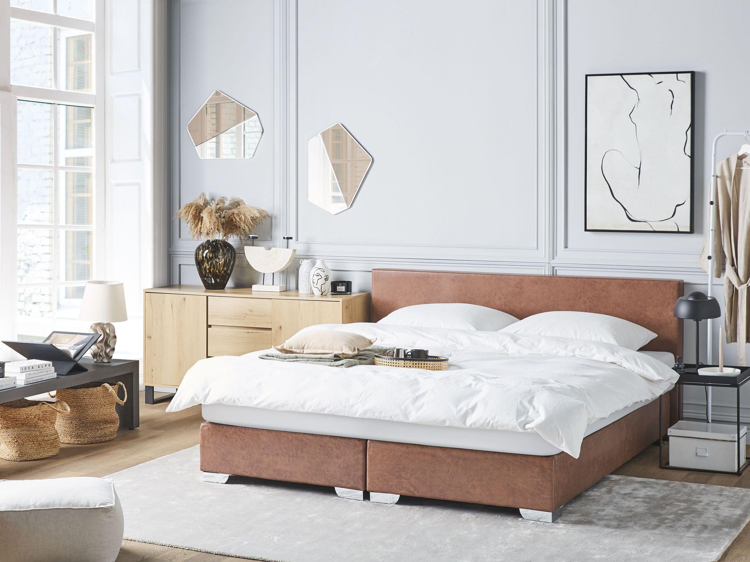 Beliani Lit Boxspring en Cuir PU Rétro PRESIDENT  