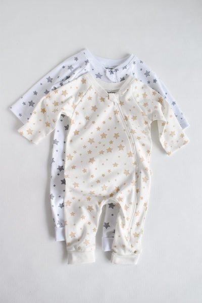 Image of Strampler Mit Reißverschluss, Langarm, 2 Pack Unisex Beige 86