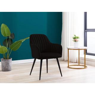 Vente-unique Sedia con braccioli in Velluto Nero e Metallo Nero - Lotto di 6 - ELEANA  