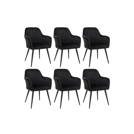 Vente-unique Sedia con braccioli in Velluto Nero e Metallo Nero - Lotto di 6 - ELEANA  