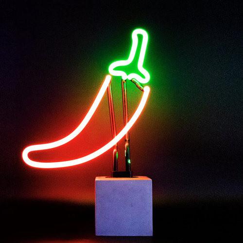 Image of Glas Neon Tischlampe mit Betonsockel - Chilli Glas Neon Tischlampe mit Betonsockel - Chilli