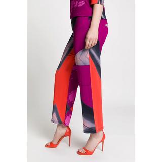 Ulla Popken  Pantalon en tissu fluide, imprimé, jambes larges et droites, ceinture élastique 