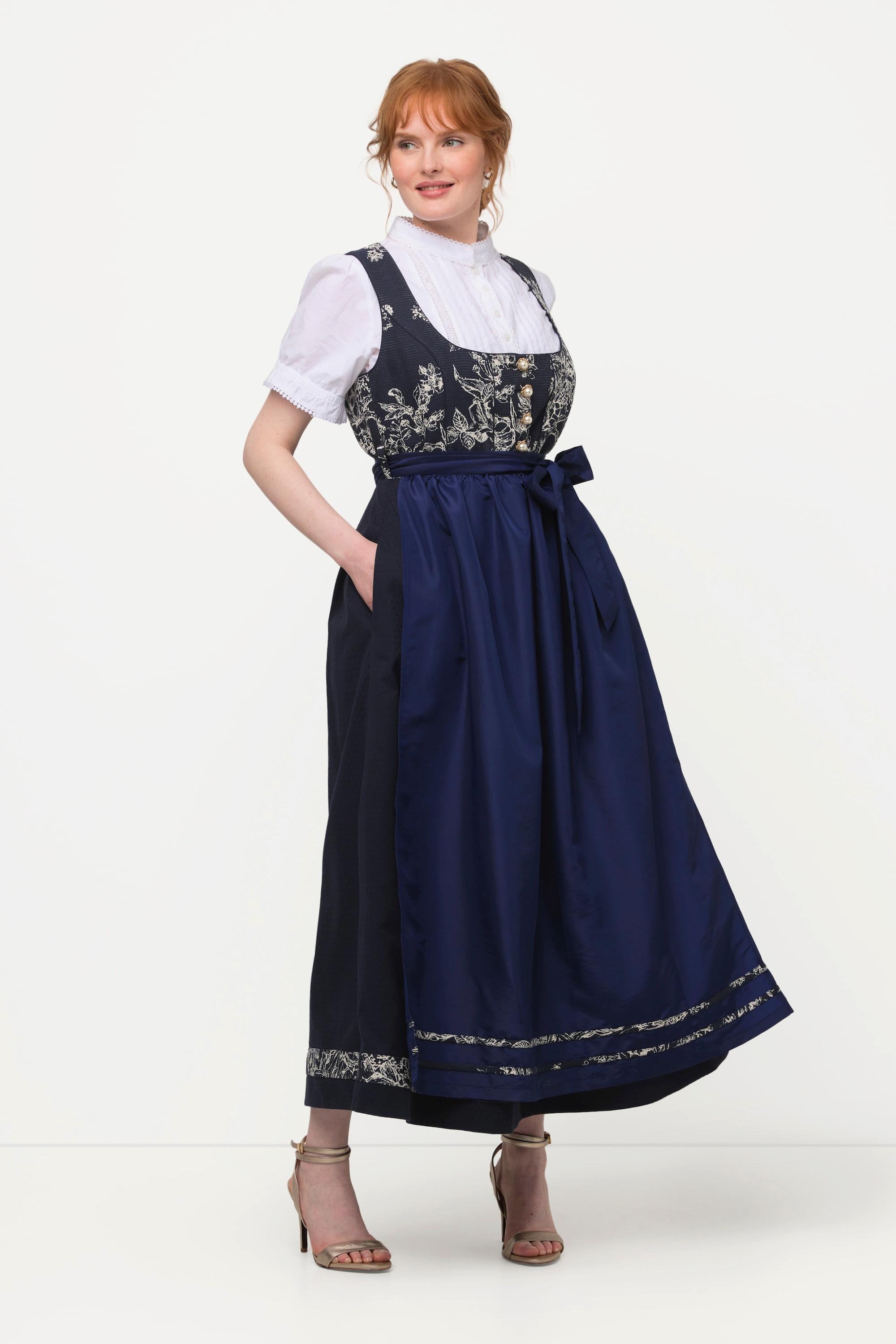 Ulla Popken  Dirndl, Blüten-Jacquard, Carree-Ausschnitt, ärmellos 