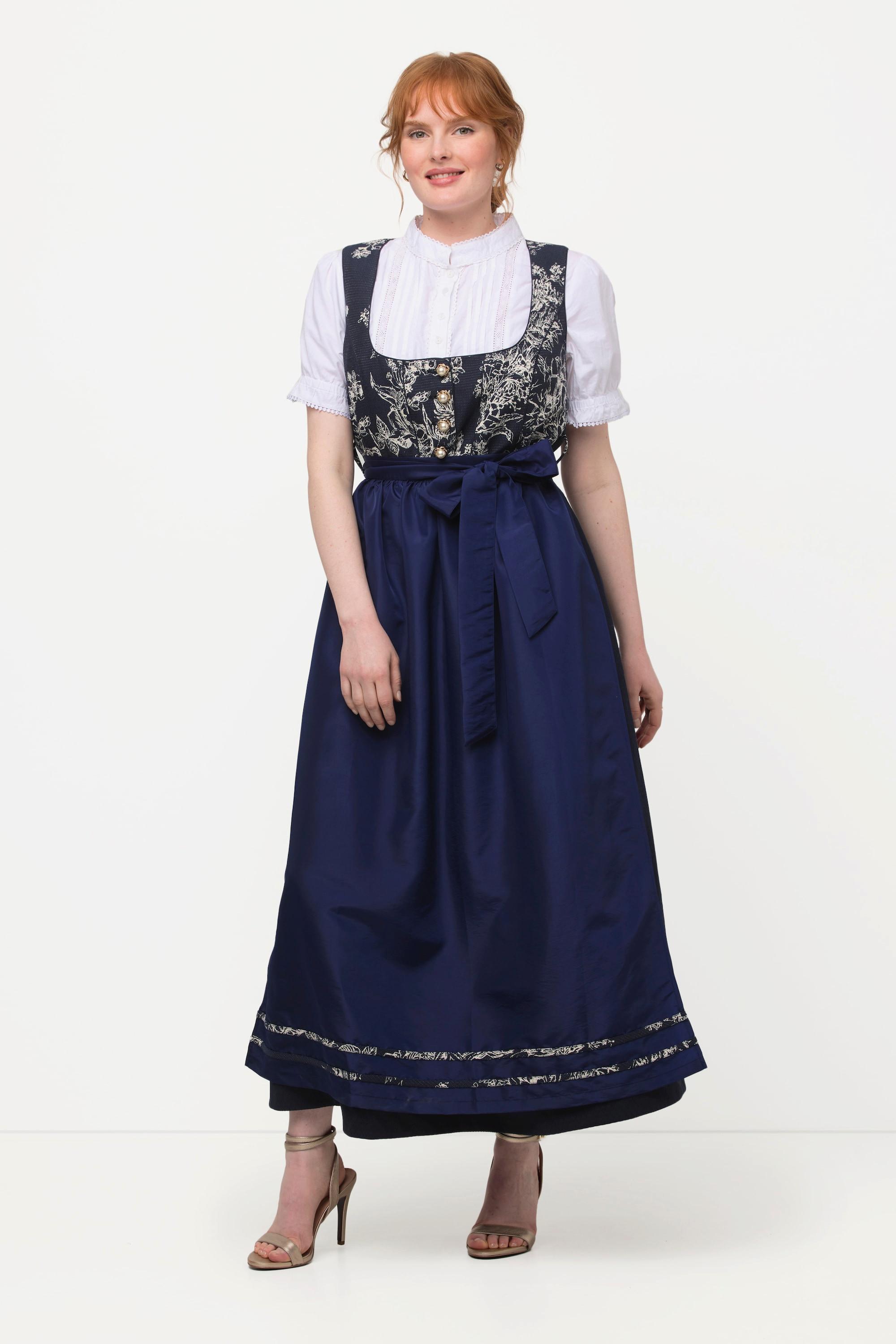 Ulla Popken  Dirndl, Blüten-Jacquard, Carree-Ausschnitt, ärmellos 