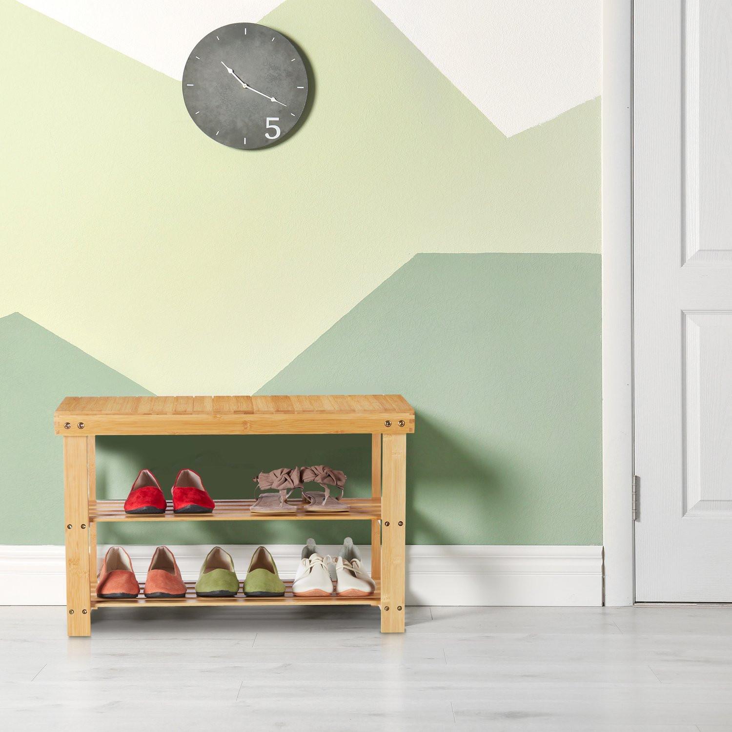 Northix Scarpiera in bambù con panca  