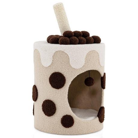 B2X  Tiragraffi, tiragraffi a forma di tè al latte con pali in sisal e palla penzolante, beige 