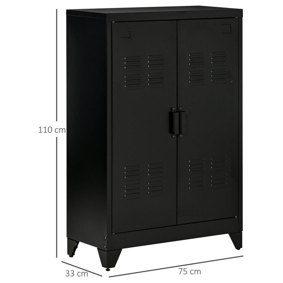 Northio Buffet Classeur Avec Portes À Lattes, Meuble De Rangement Avec Étagères, Noir, 75 X 33 X 110 Cm  