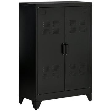 Buffet Classeur Avec Portes À Lattes, Meuble De Rangement Avec Étagères, Noir, 75 X 33 X 110 Cm