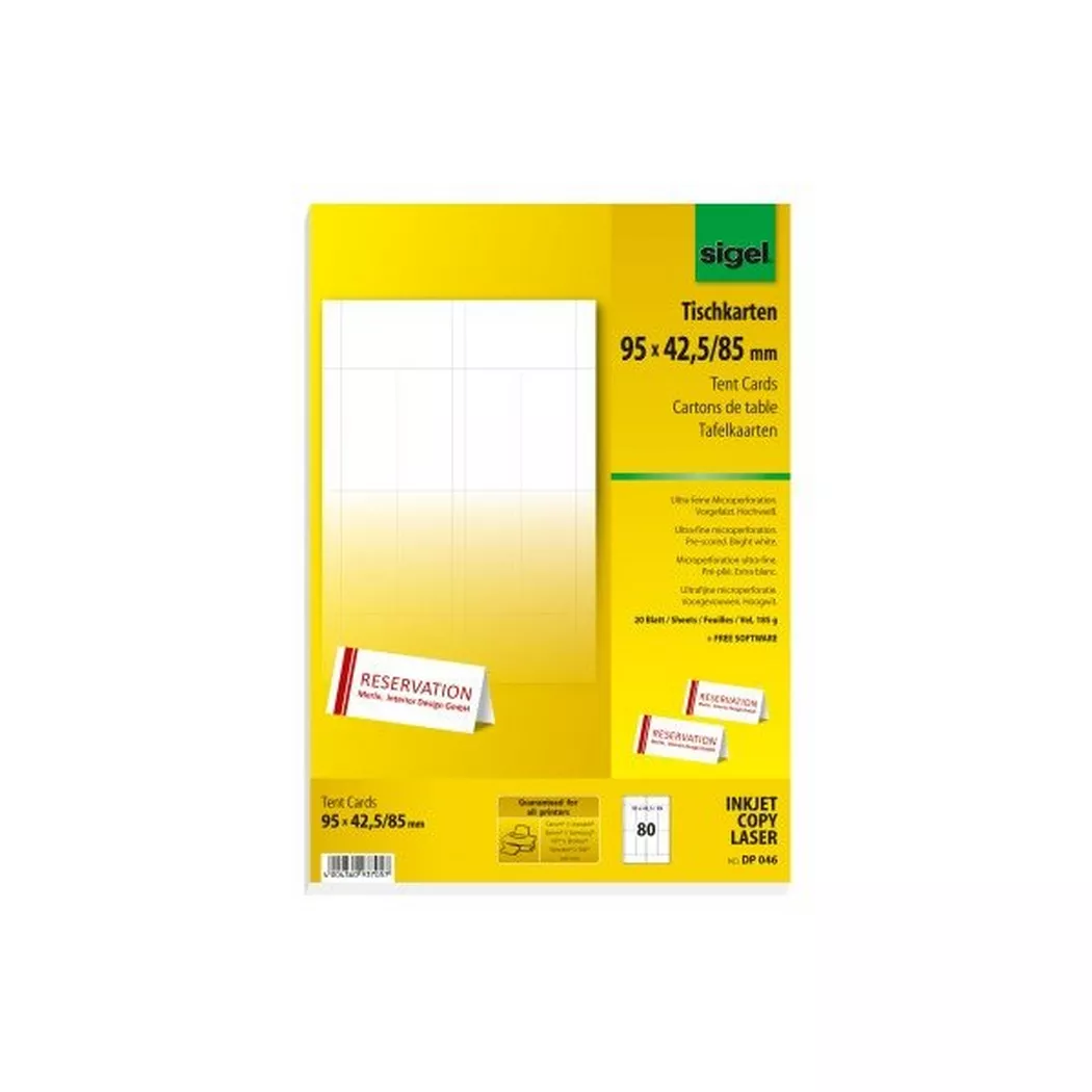 Sigel Tischkarten A4 185g/qm hochweiß VE=80 Stück