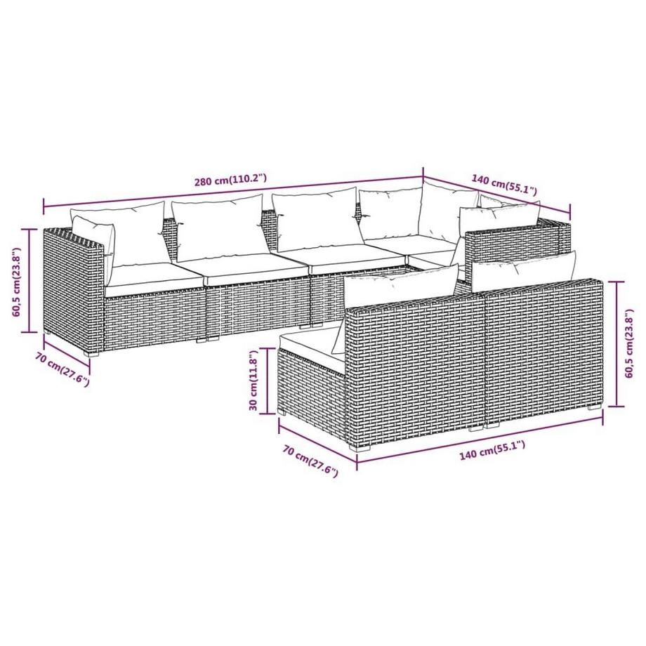 VidaXL Salon de jardin rotin synthétique  