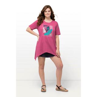 Ulla Popken  T-shirt en coton bio, imprimé corail, col en V et manches courtes 