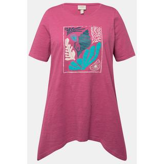 Ulla Popken  T-Shirt, Korallen, V-Ausschnitt, Halbarm, Biobaumwolle 