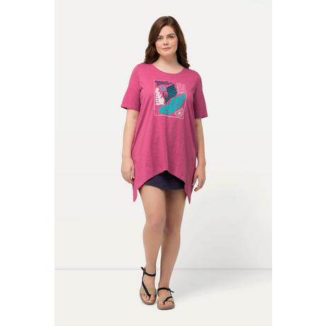 Ulla Popken  T-shirt en coton bio, imprimé corail, col en V et manches courtes 