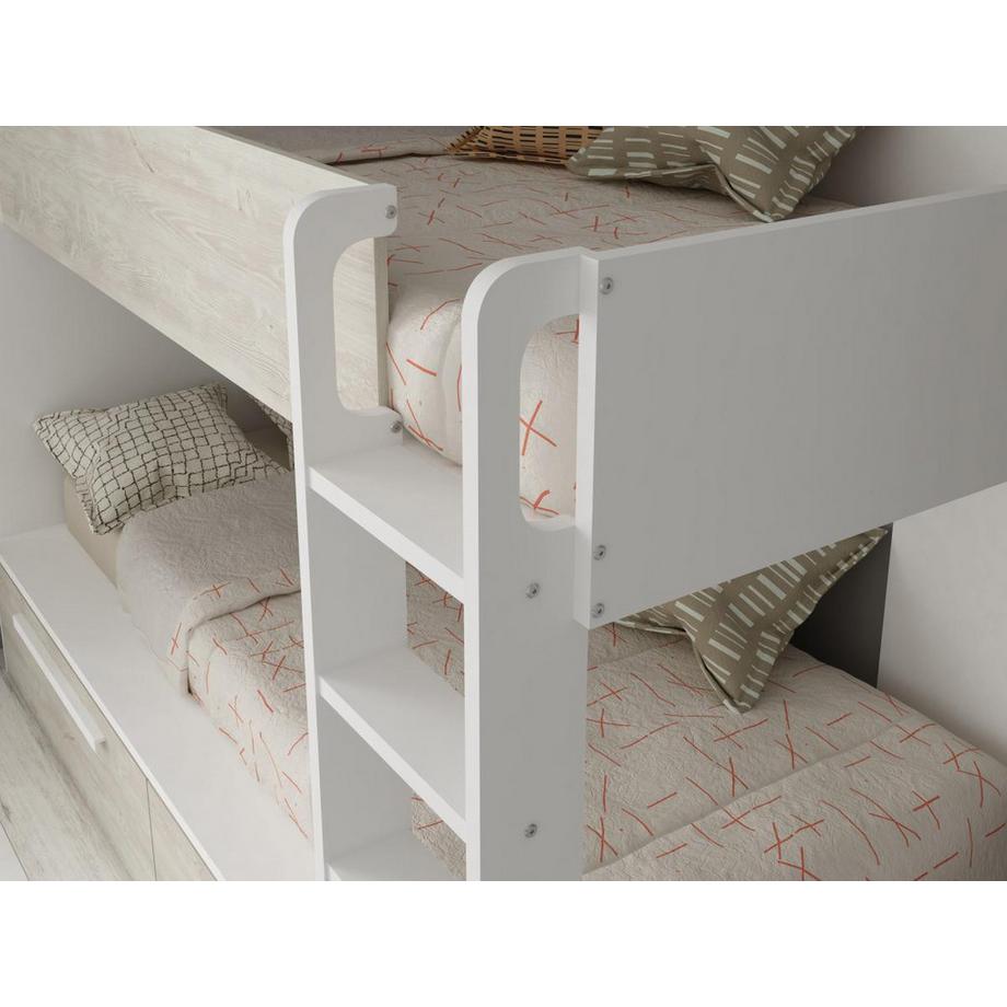 Vente-unique Letto a castello 2 cassetti 2 x 90 x 200 cm Bianco e Naturale - TINOLI  