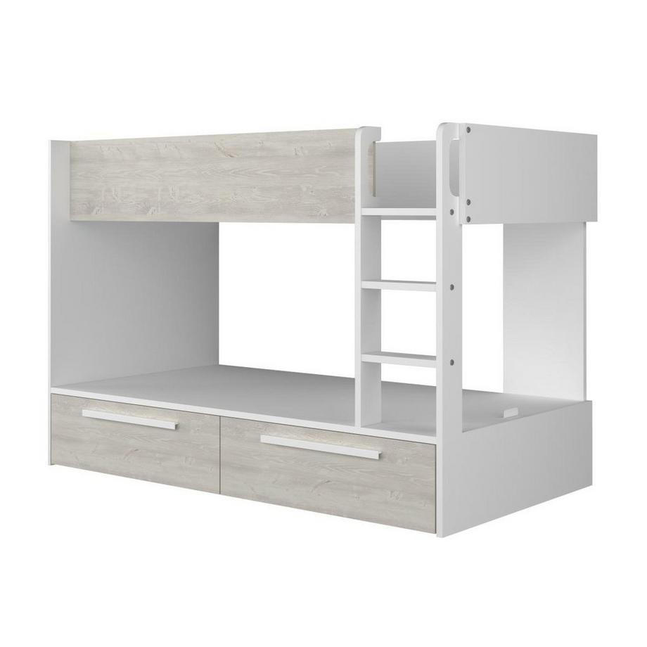 Vente-unique Letto a castello 2 cassetti 2 x 90 x 200 cm Bianco e Naturale - TINOLI  
