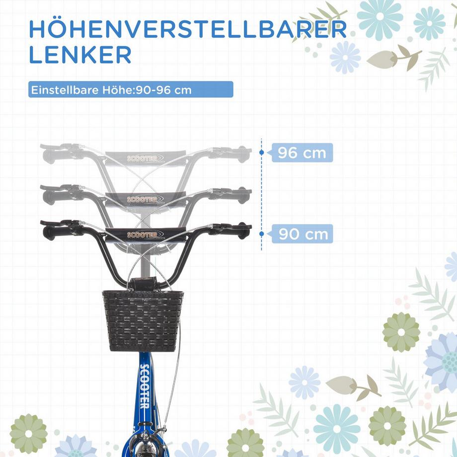 Northio  Kinderroller Scooter Tretroller mit Bremse Korb höhenverstellbar für 5-12 Kinder Roller Kickboard Aluminiumlegierung Gummi Blau+Schwarz 