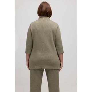 Ulla Popken  Felpa in cotone biologico con lavorazione Jacquard, colletto alto e maniche a 3/4 