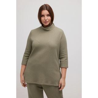 Ulla Popken  Felpa in cotone biologico con lavorazione Jacquard, colletto alto e maniche a 3/4 