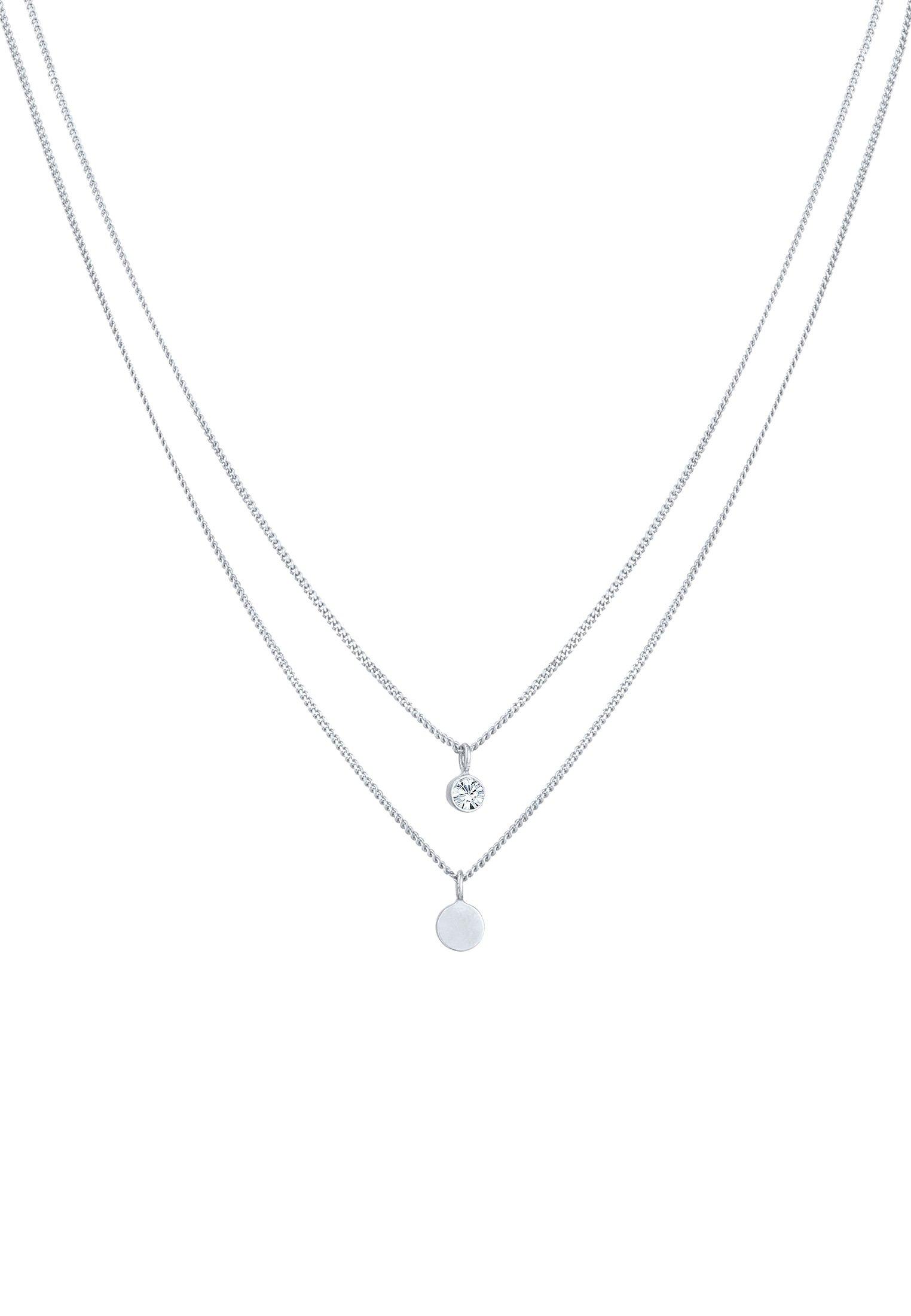 Image of Halskette Layer Plättchen Kristall Unisex Silber 40cm