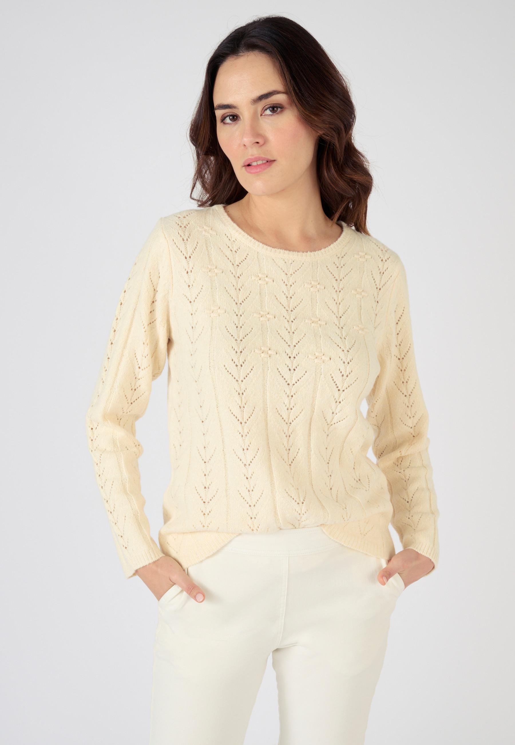 Image of Pullover Aus Ajourstrick Mit Blumen Damen Braun 46/48
