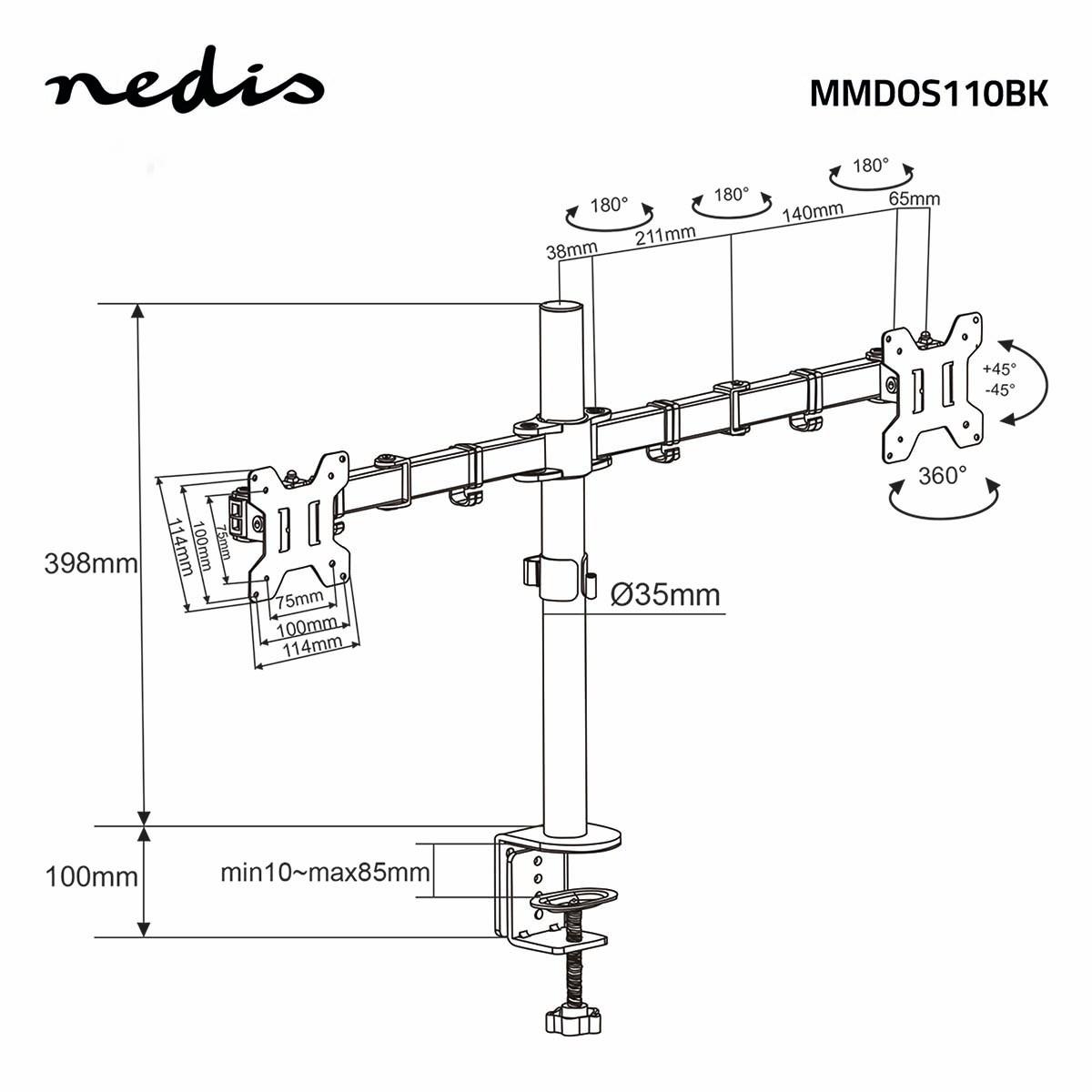 Nedis Leinwandhalterung | 2 Leinwand(en) | 15 - 32 " | 75x75 / 100x100 | Voll einstellbar  