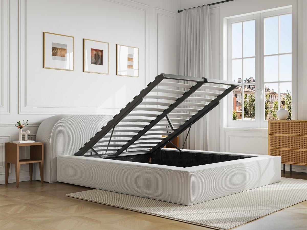 Maison Céphy Lit coffre 160 x 200 cm - Velours côtelé - Crème - Avec matelas - LIRABA de Maison Céphy  