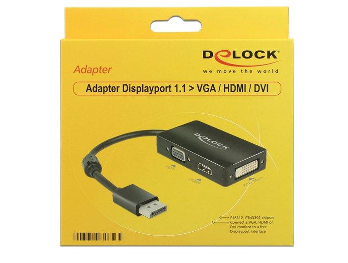 DeLock  Adaptateur Displayport vers VGA HDMI DVI passif 