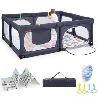 Northix  Box per bambini con materasso e 50 palline da gioco, 4 anelli di chiusura e 4 porte con cerniera grigio scuro 