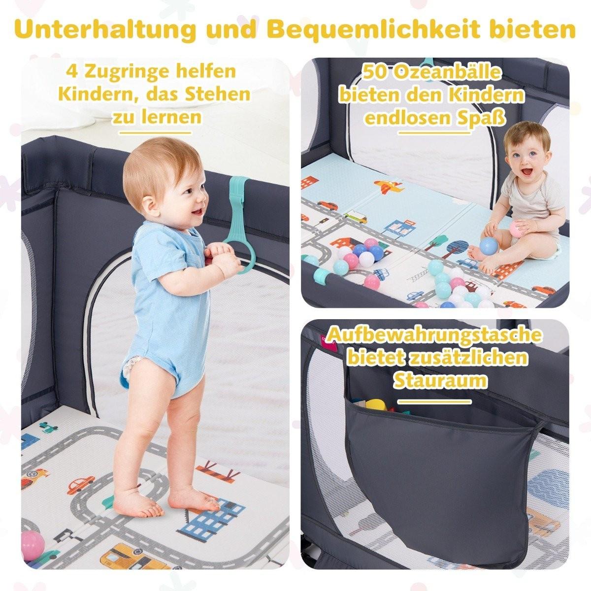 Northix  Box per bambini con materasso e 50 palline da gioco, 4 anelli di chiusura e 4 porte con cerniera grigio scuro 