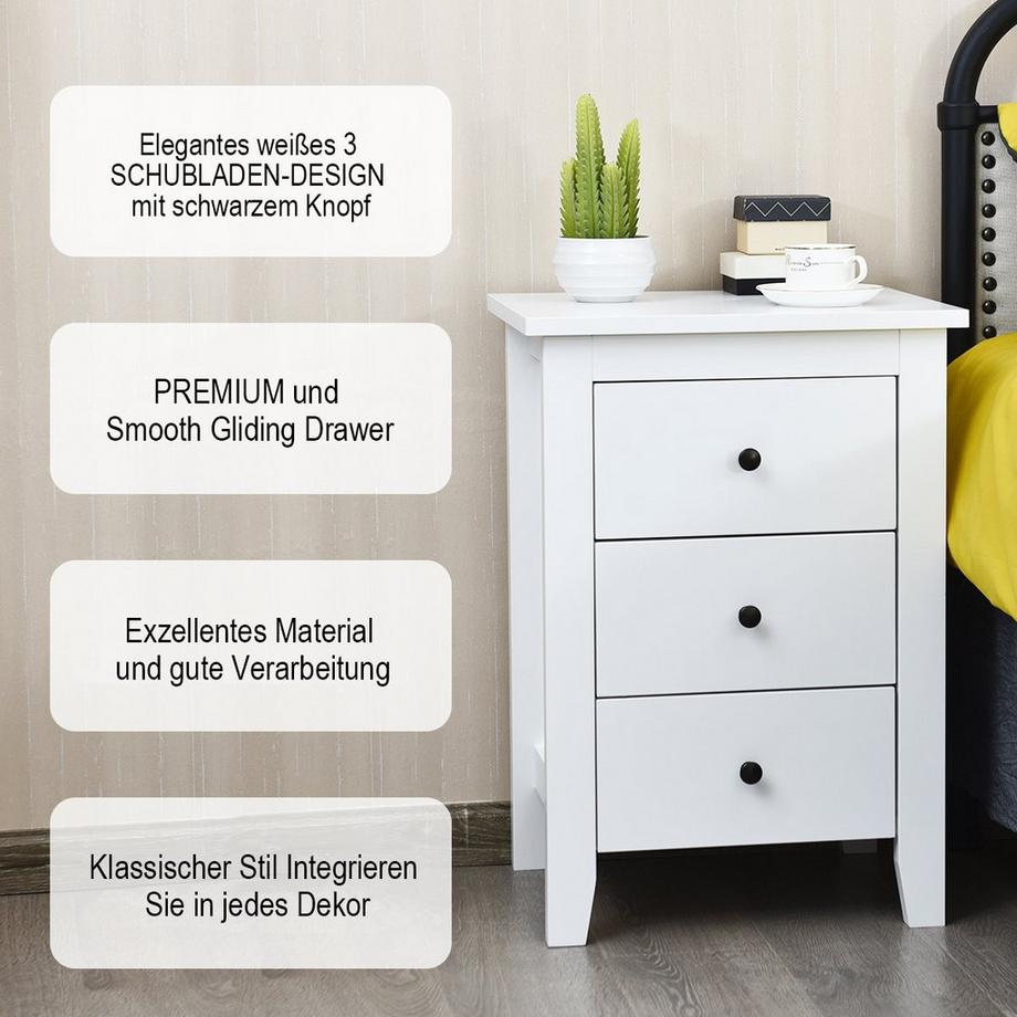 Northix Comodino con 3 cassetti, ampio spazio di archiviazione e struttura stabile, comodino  