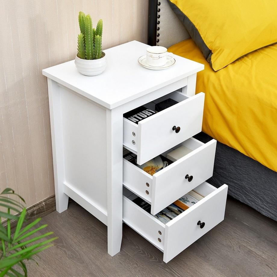 Comodino con 3 cassetti, ampio spazio di archiviazione e struttura stabile, comodino
