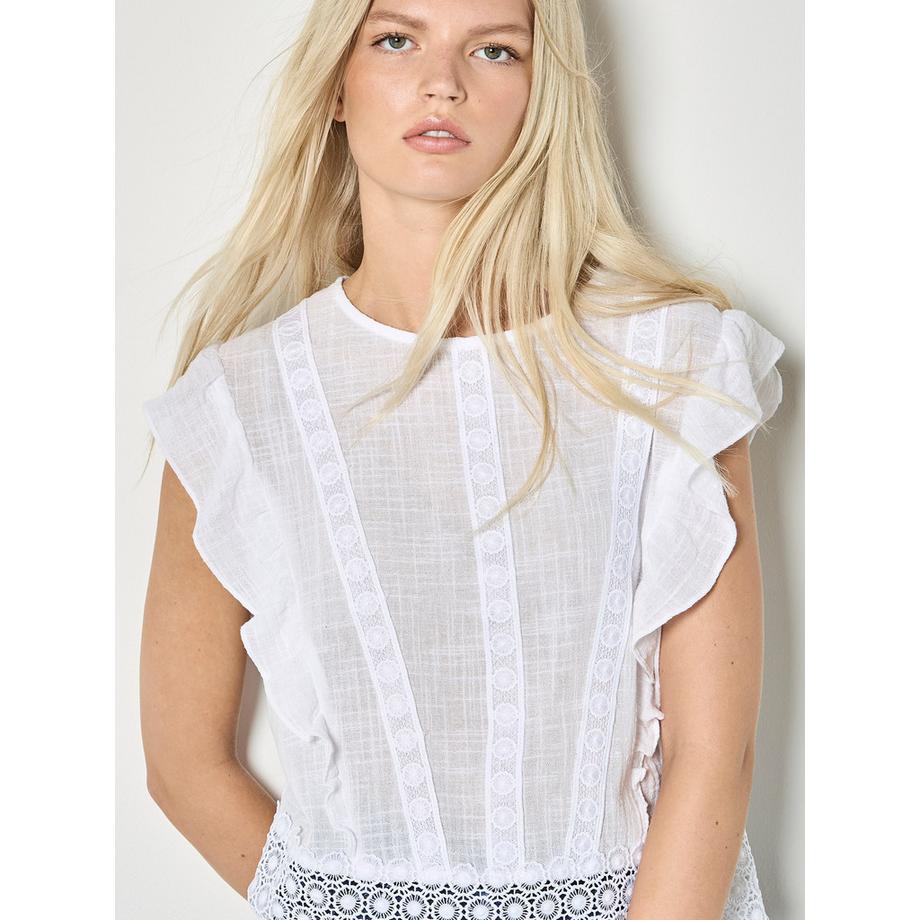 APRICOT Top in cotone trapuntato con volant  