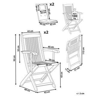 Beliani Set di 2 sedie da giardino con cuscini en Legno d'acacia Rustico MAUI II  