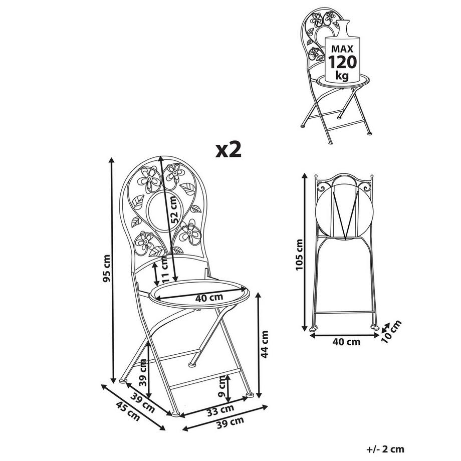 Beliani Lot de 2 chaises de jardin en Métal Rétro YAVIZA  