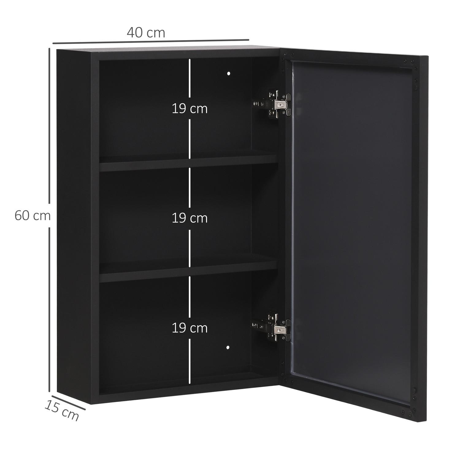 Northio Spiegelschrank Moderner Hängeschrank Mit Spiegel & 3 Schichten, Schwarz, Für Badezimmer, 40X15X60 Cm  