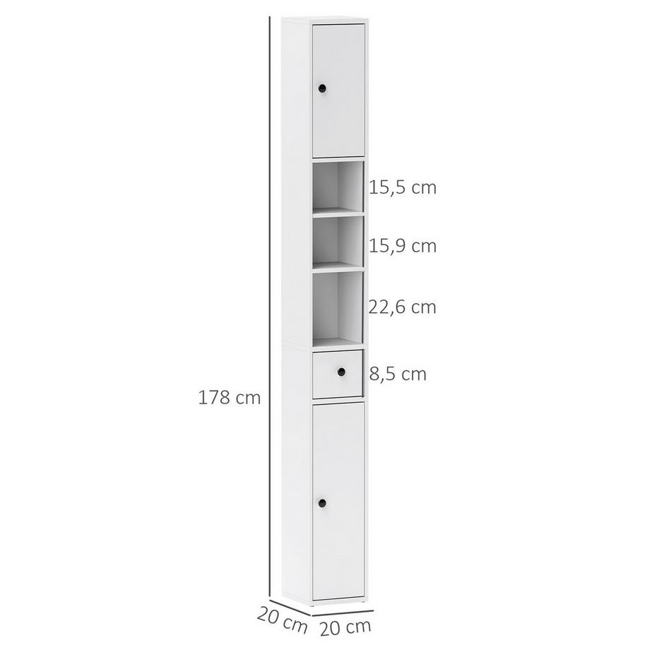 Northio Badezimmerschrank schmal, Hochschrank Toilettenschrank mit Schublade, 3 offenen Fächern, verstellbarem Regal, Badschrank für kleine Räume, Badezimmer, Wohnzimmer 20 x 20 x 178 cm Weiß Aosom  