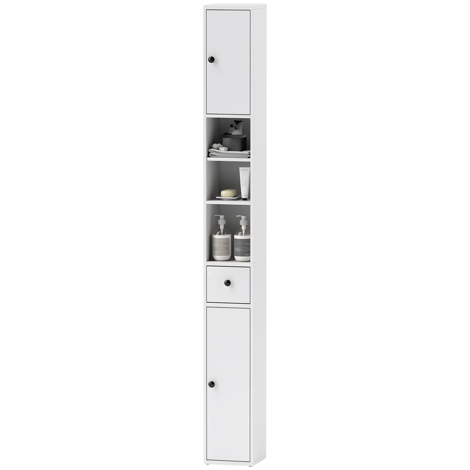 Northio Mobile da bagno stretto, mobile WC alto con cassetto, 3 scomparti aperti, ripiano regolabile, mobiletto da bagno per stanze piccole, bagno, soggiorno 20 x 20 x 178 cm bianco  