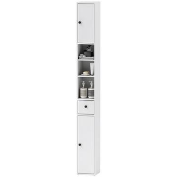 Mobile da bagno stretto, mobile WC alto con cassetto, 3 scomparti aperti, ripiano regolabile, mobiletto da bagno per stanze piccole, bagno, soggiorno 20 x 20 x 178 cm bianco