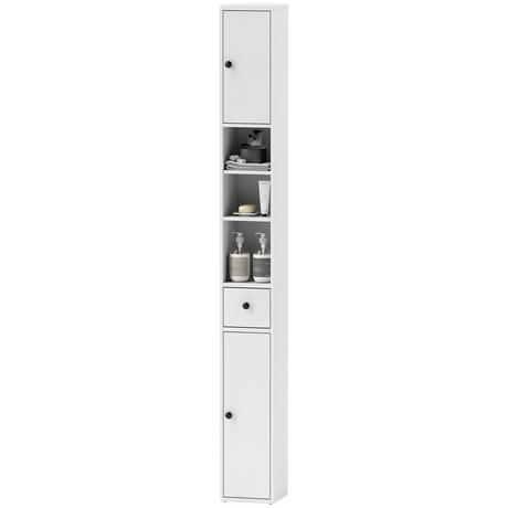 Northio Mobile da bagno stretto, mobile WC alto con cassetto, 3 scomparti aperti, ripiano regolabile, mobiletto da bagno per stanze piccole, bagno, soggiorno 20 x 20 x 178 cm bianco  
