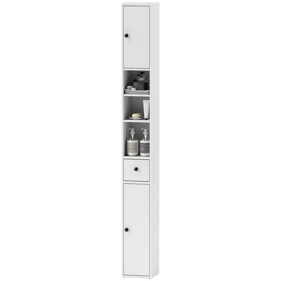 Northio Badezimmerschrank schmal, Hochschrank Toilettenschrank mit Schublade, 3 offenen Fächern, verstellbarem Regal, Badschrank für kleine Räume, Badezimmer, Wohnzimmer 20 x 20 x 178 cm Weiß Aosom  