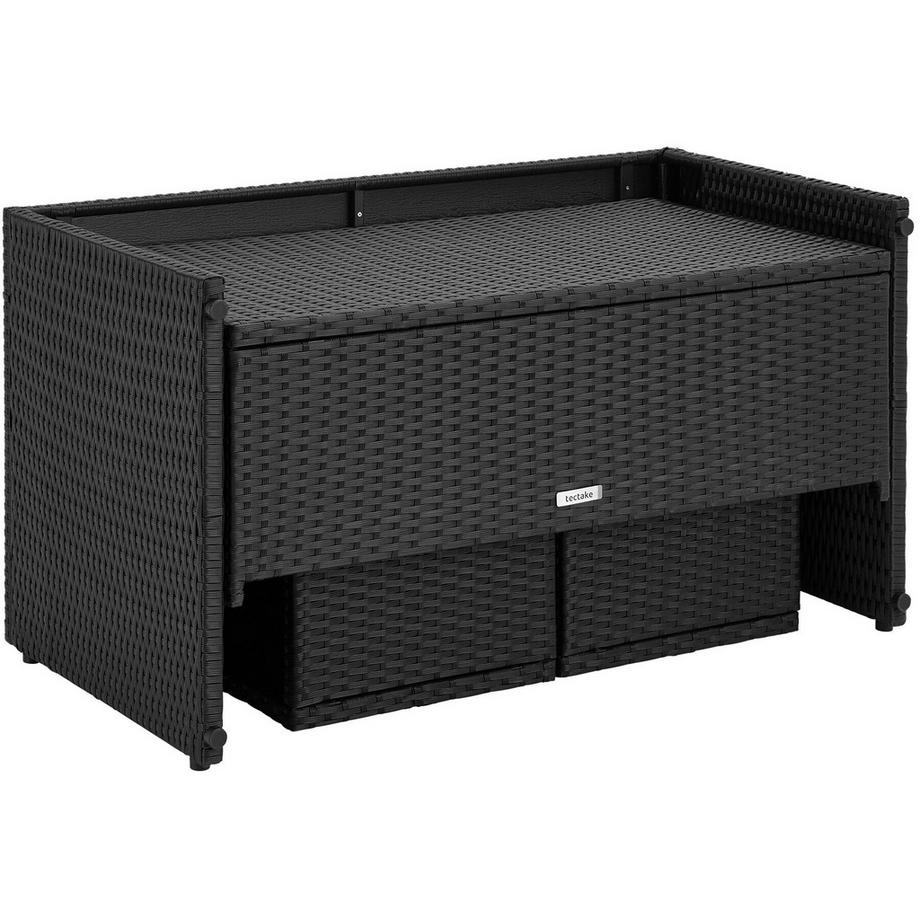 Tectake 2-in-1-Rattanlounge-Set Monopoli Nutzung als Sofa oder Sitzgruppe Tisch mit Lamellen in Holzoptik  