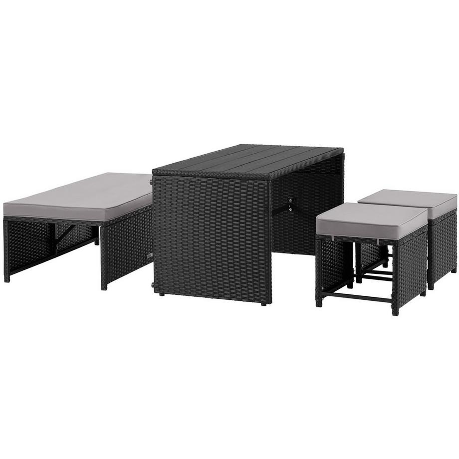 Tectake 2-in-1-Rattanlounge-Set Monopoli Nutzung als Sofa oder Sitzgruppe Tisch mit Lamellen in Holzoptik  
