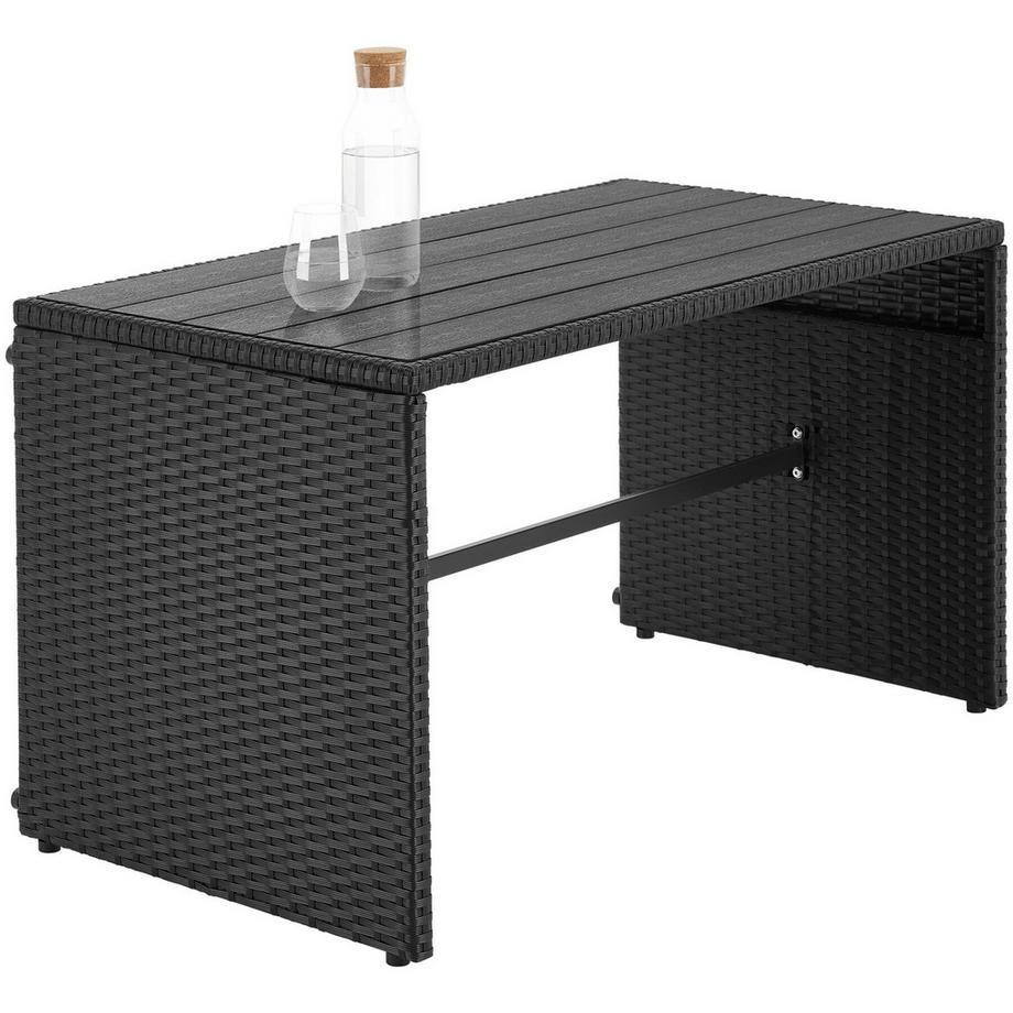 Tectake 2-in-1-Rattanlounge-Set Monopoli Nutzung als Sofa oder Sitzgruppe Tisch mit Lamellen in Holzoptik  